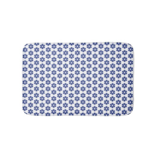 Navy Blue Floral Mosaik Badematte (Vorderseite)