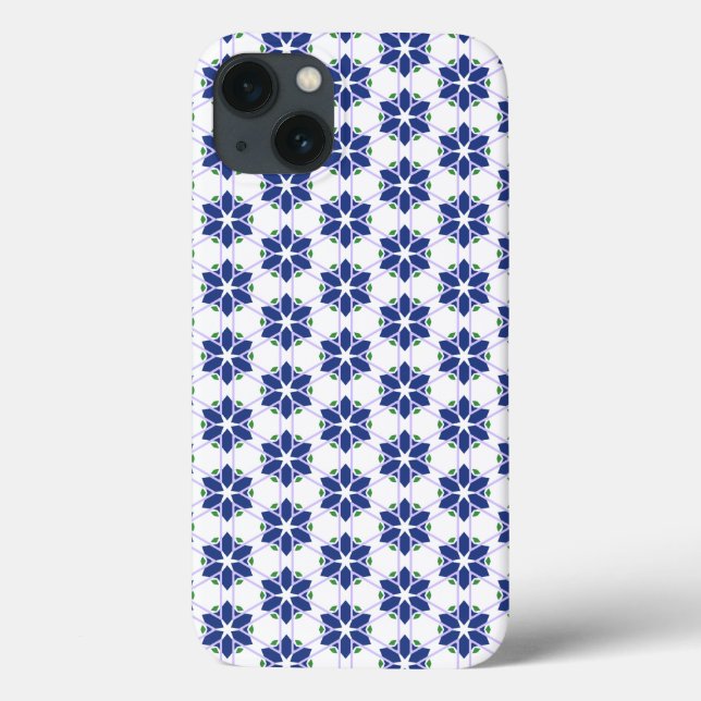 Navy Blue Floral Mosaik Case-Mate iPhone Hülle (Rückseite)