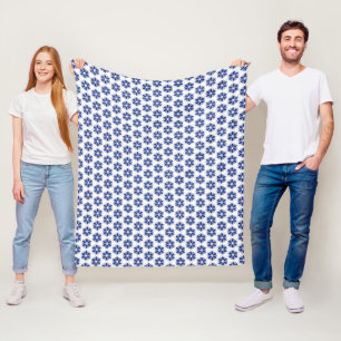 Navy Blue Floral Mosaik Fleecedecke