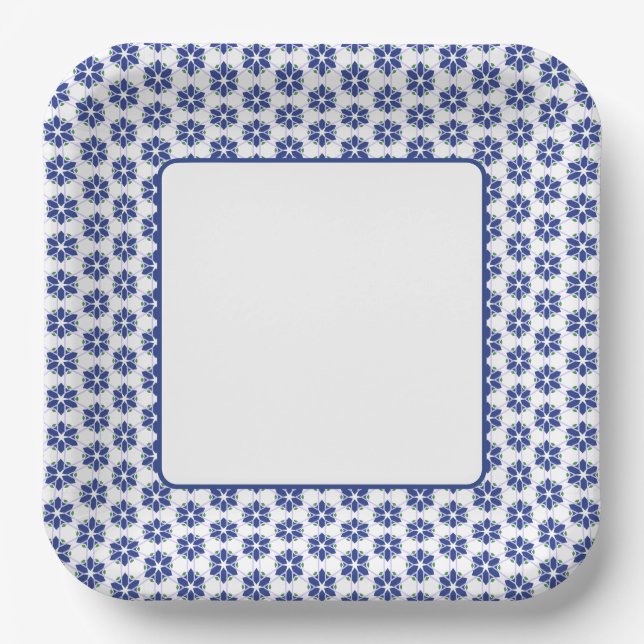 Navy Blue Floral Mosaik Pappteller (Vorderseite)