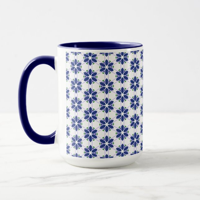 Navy Blue Floral Mosaik Tasse (Links)