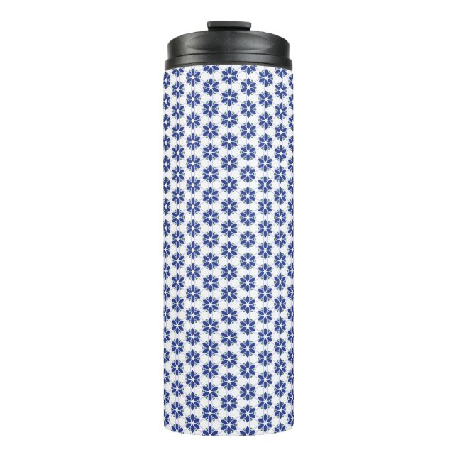 Navy Blue Floral Mosaik Thermosbecher (Vorderseite)