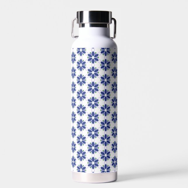 Navy Blue Floral Mosaik Trinkflasche (Vorne)