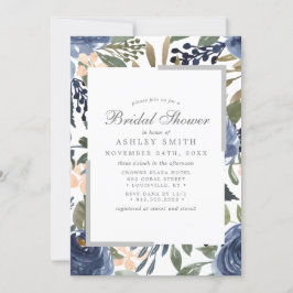 Navy Blue Floral Pattern Aquarellfarben Brautparty Einladung