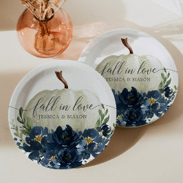 Navy Blue Floral Pumpkin Hochzeitspapier-Teller Pappteller
