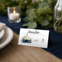 Navy Blue Floral Pumpkin-Platzkarten