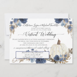Navy Blue Floral Pumpkin Rustic Virtual Wedding Einladung