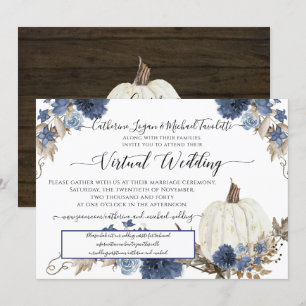 Navy Blue Floral Pumpkin Rustic Virtual Wedding Einladung