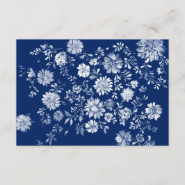 Navy Blue Floral QR Code Wedding Details Card Begleitkarte