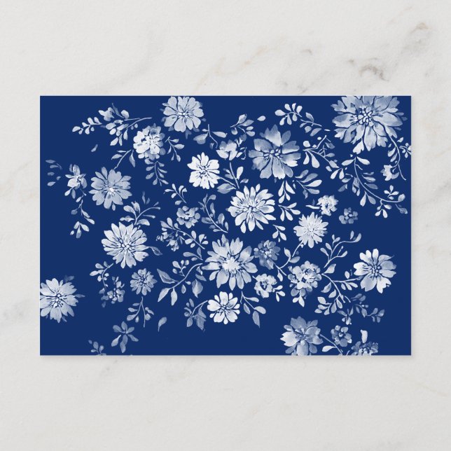 Navy Blue Floral QR Code Wedding Details Card Begleitkarte (Rückseite)