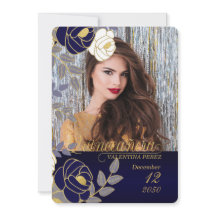 Navy Blue Floral Quinceanera mit Foto