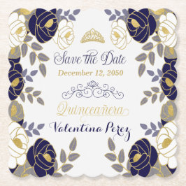 Navy Blue Floral Quinceanera Save the Date Untersetzer