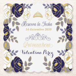 Navy Blue Floral Quinceanera Spanisch Save the Dat Untersetzer