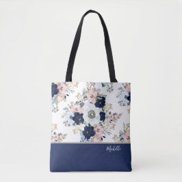 Navy Blue Floral Rose mit Namen