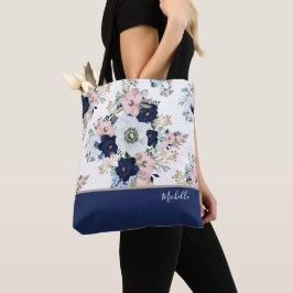 Navy Blue Floral Rose mit Namen