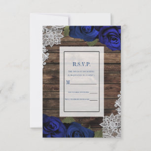 Navy Blue Floral Rose Rustic Wood Lace UAWG Einladung
