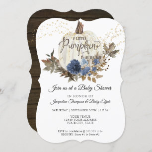 Navy Blue Floral Rustic White Pumpkin Baby Dusche Einladung
