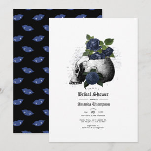 Navy Blue Floral Skull Gothic Brautparty Invita Einladung