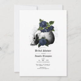 Navy Blue Floral Skull Gothic Brautparty Invita Einladung