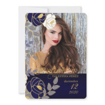 Navy Blue Floral Spanisch Quinceanera mit Foto