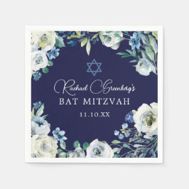 Navy Blue Floral Star von David Bat Mitzvah Party Serviette