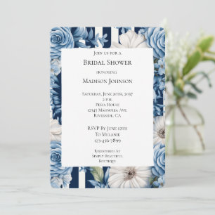 Navy Blue Floral Stripes Brautparty Einladung