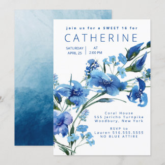 Navy Blue Floral Sweet 16 Party Einladung