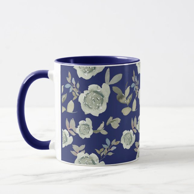 Navy Blue Floral Tasse (Links)