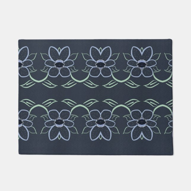 Navy Blue Floral Throw Mat Fußmatte (Vorderseite)