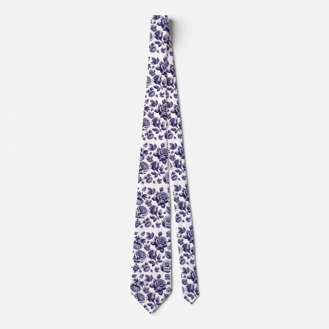 Navy Blue Floral Vintag Krawatte (Vorderseite)