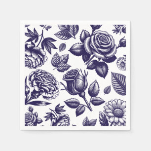 Navy Blue Floral Vintag Serviette
