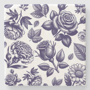 Navy Blue Floral Vintag Steinuntersetzer