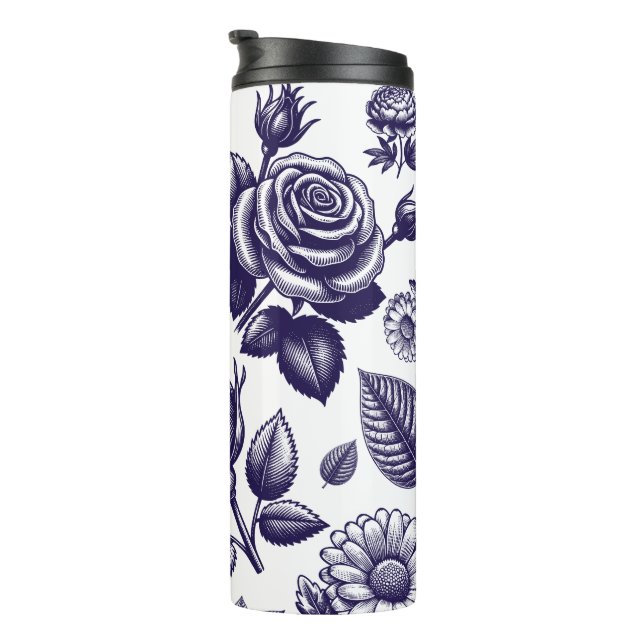 Navy Blue Floral Vintag Thermosbecher (Nach rechts gedreht)