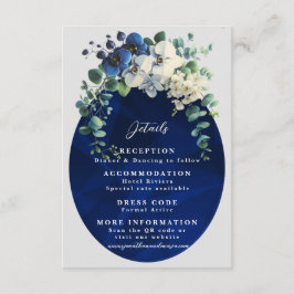Navy Blue Floral Wedding Details Card, Elegant  Begleitkarte