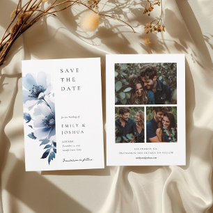 Navy Blue Floral Wedding Foto Save The Date