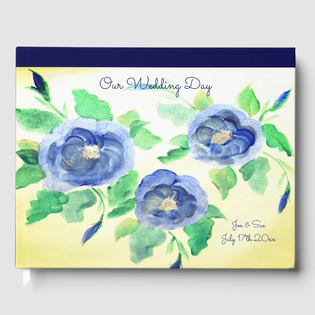 Navy Blue Floral Wedding Guest Book Gästebuch (Vorderseite)