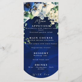 Navy Blue Floral Wedding Menu Menükarte
