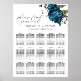 Navy Blue Floral Wedding Seating Chart Poster