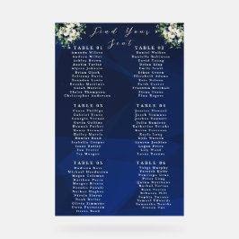 Navy Blue Floral Wedding Seating Chart Sign Acrylschild
