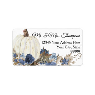 Navy Blue Floral White Pumpkin Rücksendeadresse Adressaufkleber