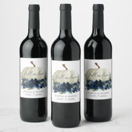 Navy Blue Floral White Pumpkin Wine Labels Weinetikett