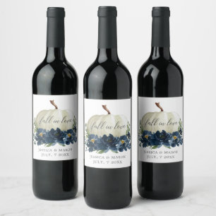 Navy Blue Floral White Pumpkin Wine Labels Weinetikett