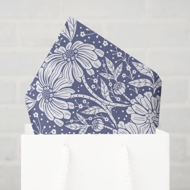 Navy Blue Floral William Morris Style Seidenpapier (Geschenktüte)