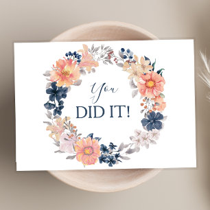 Navy Blue Floral Wreath Sie getan haben es Gratula Karte