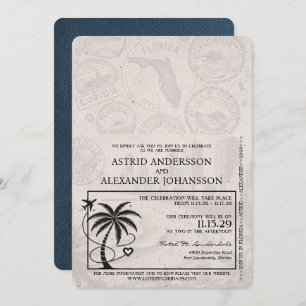 Navy Blue Florida Passport Hochzeit Einladung