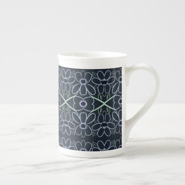 Navy Blue Flower China Tasse (Rechts)