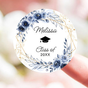 Navy Blue Flowers Abschluss Runder Aufkleber