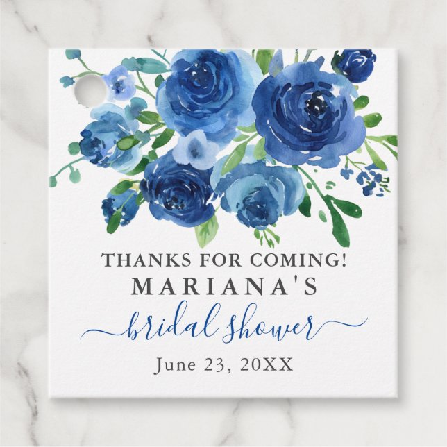 Navy Blue Flowers Brautparty Geschenkanhänger (Vorderseite)