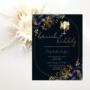 Navy Blue Flowers Brunch & Bubbly Brautparty Einladung