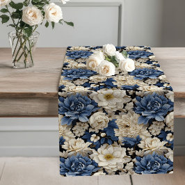 Navy Blue Flowers Elegant Table Decor Runner Großer Tischläufer